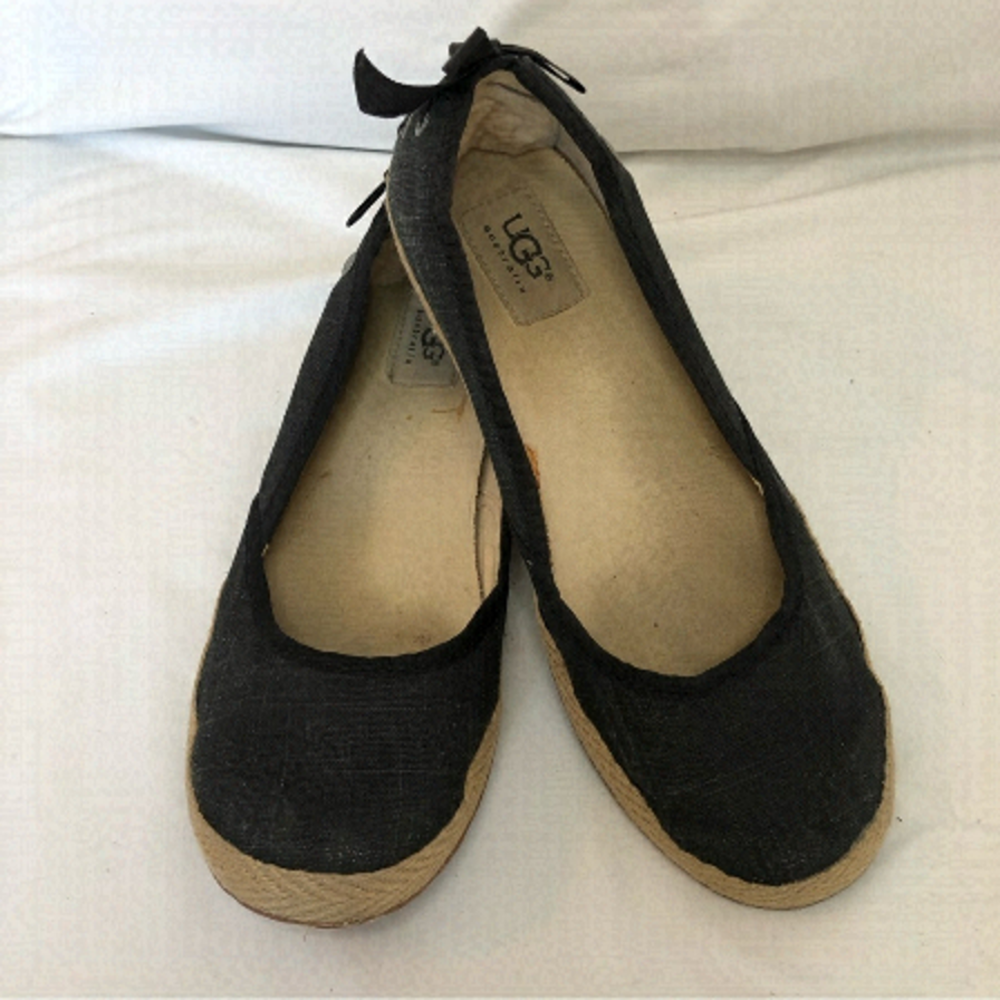 Ugg Black Canvas Slip On Flats with Bow Back Detailing Size 7.5